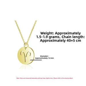 Détail du pendentif Bélier de 12mm en argent S925 doré avec dimensions de chaîne 40+5cm
