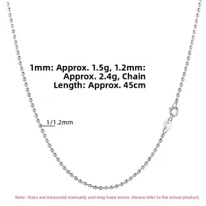 Detail view of S925 sterling silver ball chain with 45cm length and size specifications