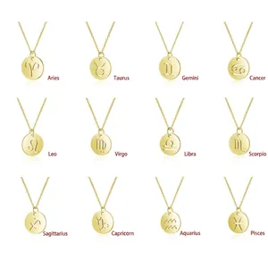 Collier en argent 925 avec 12 pendentifs des signes du zodiaque en finition dorée