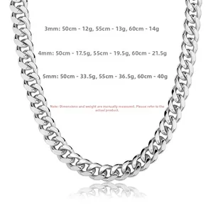 Size chart showing dimensions and weight for vintage S925 sterling silver Cuban link chains