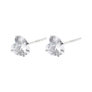 Sparkling S925 sterling silver heart zircon stud earrings with classic 4-prong setting