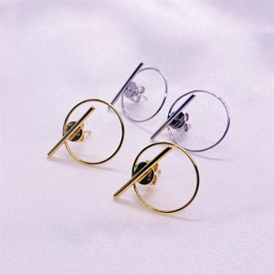 Minimalist S925 sterling silver geometric circle and bar stud earrings in gold and silver