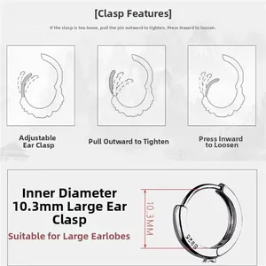 Detailed view of S925 sterling silver hoop earring with a 10.3mm inner diameter measurement