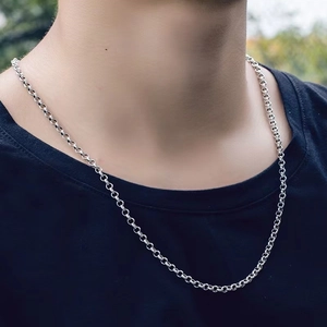 Minimalist S925 sterling silver pearl adjustable rolo chain necklace for women and men