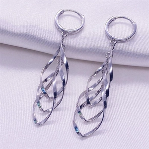 Elegant S925 sterling silver triple twisted wave drop hoop earrings for women