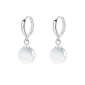Vintage S925 sterling silver hoop earrings with elegant white cat eye stone pendants