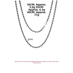 Detail view of S925 sterling silver rope chains in 50cm, 55cm, and 60cm lengths