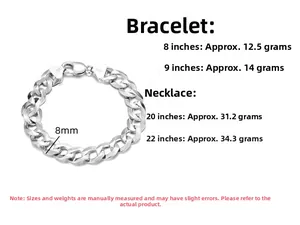 Tableau des tailles pour colliers et bracelets gourmette en argent S925 de 8mm