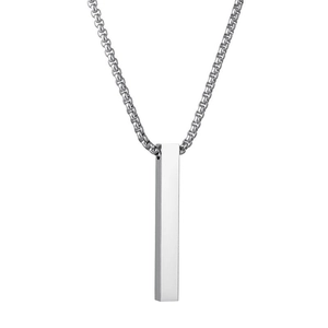 Collier minimaliste en argent S925 avec pendentif barre verticale polie sur fond blanc