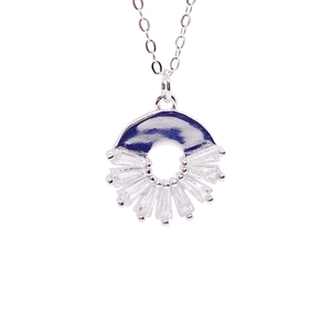 S925 silver sunflower necklace featuring baguette-cut zircon stones on a white background