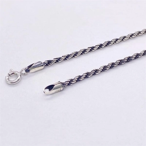 Vintage S925 sterling silver twisted rope chain necklace with oxidized silver finish