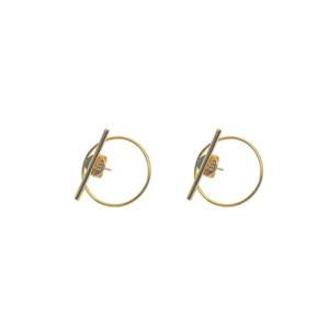 Minimalist S925 sterling silver geometric circle and bar stud earrings in gold finish
