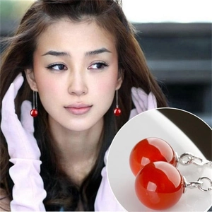 Elegant S925 sterling silver long tassel earrings with red agate beads for women