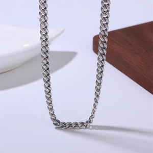 Polished S925 sterling silver Cuban link chain necklace for men with minimalist curb design