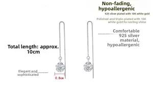 Detailed view of S925 silver 10cm long chain earrings with sparkling pave crystal balls