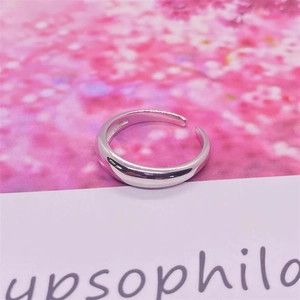 Polished S925 sterling silver minimalist open ring with adjustable band for men and women