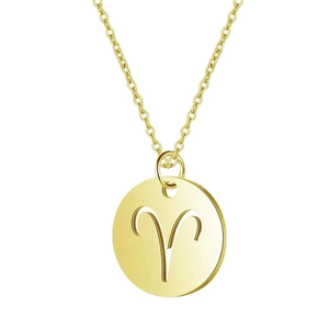 Collier signe du zodiaque Bélier en argent S925 plaqué or avec pendentif rond évidé