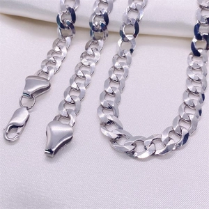 Collier Maillon Cubain en Argent Sterling 925 pour Hommes Vintage Hip Hop Poli Gourmette Chaîne Bracelet Bijoux Cadeau