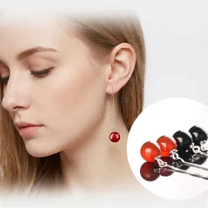 Elegant long S925 sterling silver tassel earrings with red agate beads for women