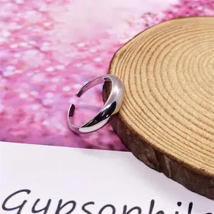 Polished S925 sterling silver minimalist open ring with adjustable smooth metal band