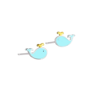 Cute Whale Stud Earrings S925 Sterling Silver Blue Enamel Animal Ear Jewelry With 925 Sterling Silver Earring Post For Women