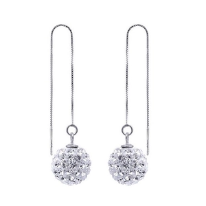 925 Sterling Silver Pave Rhinestone Ball Threader Earrings For Women Fashion Long Tassel Linear Dangle Earrings Elegant Jewelry