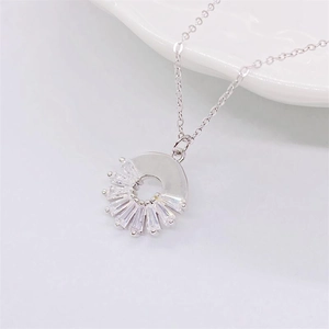S925 sterling silver sunburst pendant necklace with cubic zirconia for women