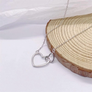 Minimalist 925 Sterling Silver Interlocking Double Heart Pendant Necklace For Women Elegant White Gold Plated Clavicle Chain Jewelry Gift