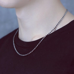Retro S925 sterling silver twist rope chain necklace for men in minimalist vintage style