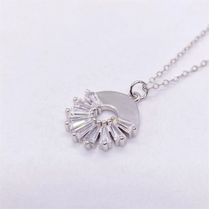 Elegant S925 sterling silver fan-shaped necklace with trapezoidal radiant zircon stones