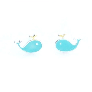 S925 Sterling Silver Blue Whale Stud Earrings For Women Cute Animal Drip Glue Small Earring Fashion Jewelry Student Gift