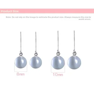 Size comparison detail showing 8mm and 10mm cat eye stone threader earrings on white background