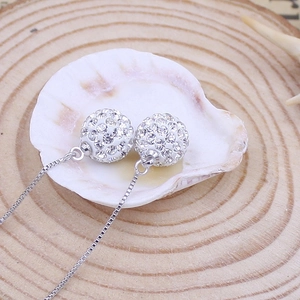 Elegant S925 sterling silver long threader earrings with sparkling crystal pavé balls