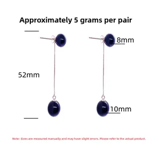 Detail of S925 silver earrings with black onyx beads showing 52mm length measurements