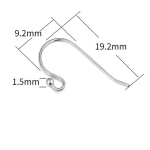 Detail showing S925 sterling silver earring hook dimensions 19.2mm by 9.2mm for DIY jewelry