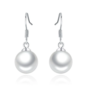 Artificial Pearl Drop Earrings With 925 Sterling Silver Earring Post Round White Shell Artificial Pearl Dangle For Women Elegant
