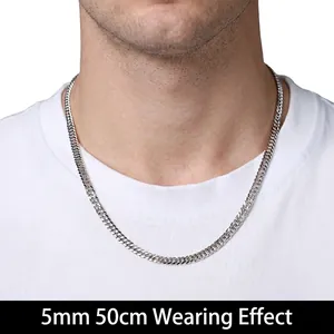 S925 sterling silver Cuban chain necklace 5mm by 50cm with customizable square clasp