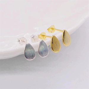 925 Sterling Silver Teardrop Stud Earrings Brushed Texture Water Drop Minimalist Earrings Gold Silver Color Jewelry For Women