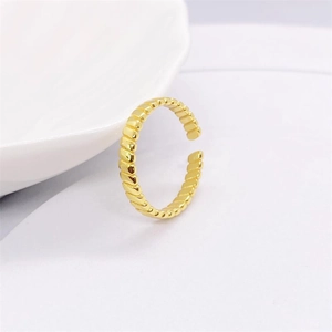 Bague ouverte minimaliste en argent S925 avec un design texturé tressé doré