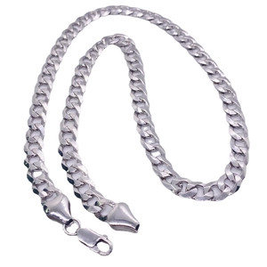 Collier maille gourmette plate en argent sterling S925 avec fermoir mousqueton classique