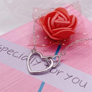 Elegant S925 sterling silver interlocking double heart pendant necklace for women