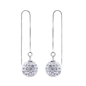 Elegant S925 sterling silver long drop threader earrings with sparkly crystal disco balls