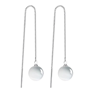 Minimalist S925 sterling silver long threader earrings with cat eye stone beads