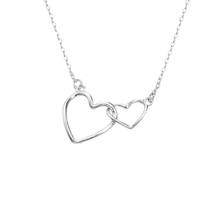 Minimalist S925 sterling silver interlocking double heart pendant necklace for women