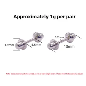 Detailed technical diagram of S925 sterling silver bullet screw back stud earrings