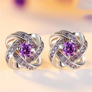 S925 Sterling Silver Flower Stud Earrings With Purple Zirconia Elegant Minimalist Four Leaf Clover Earrings For Women Jewelry Gift