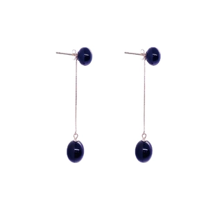 Elegant S925 sterling silver drop earrings with black agate beads and long tassel chains