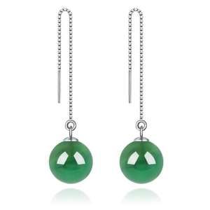 S925 Sterling Silver Long Threader Earrings With Green Agate Pendant Minimalist Fashion Jewelry For Women Elegant Ear Line