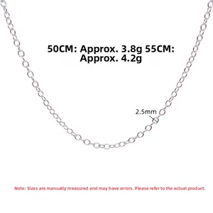 Macro shot of 2.5mm S925 sterling silver cross chain necklace with size specifications