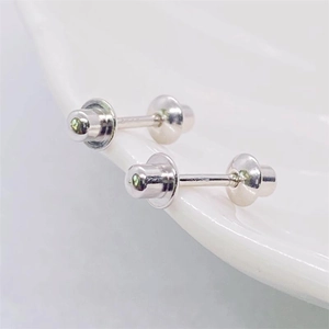Minimalist S925 sterling silver bullet screw studs with green round gemstones